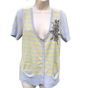 Anthropologie Moth Striped Cardigan Large Gray/Yellow EUC